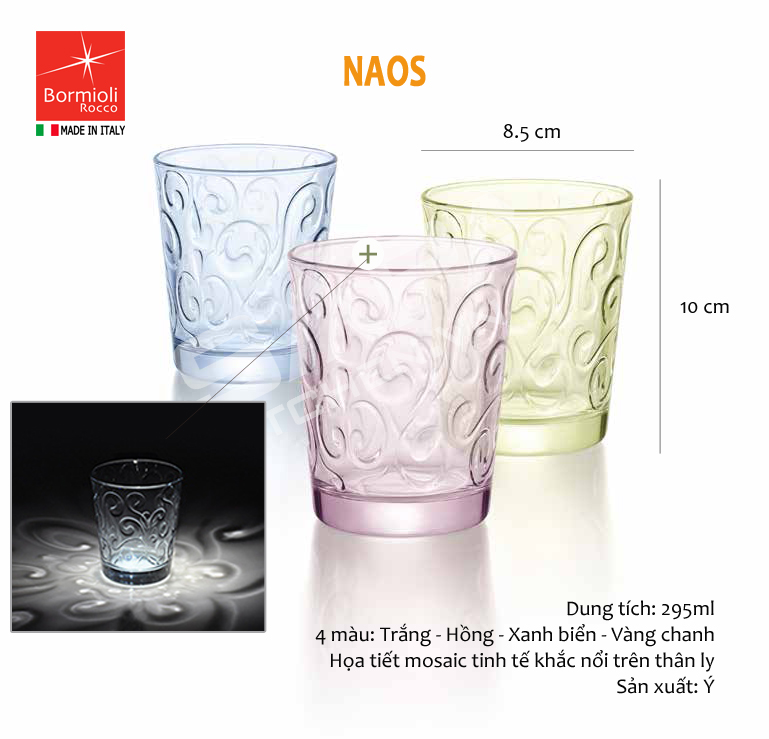 Combo 6 ly thủy tinh Naos 29.5cl màu hồng - Ảnh 5