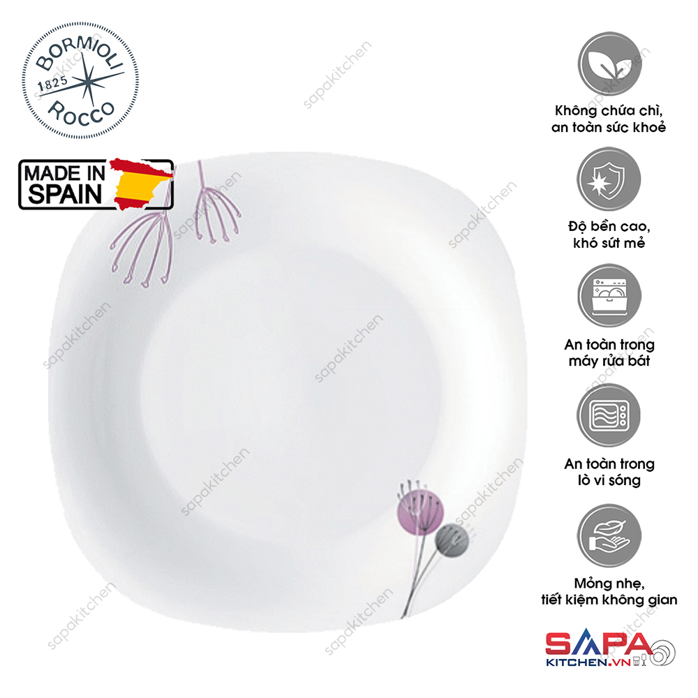 Đĩa thủy tinh vuông nhỏ Parma Geoflwers Purple 20 cm - Ảnh 2
