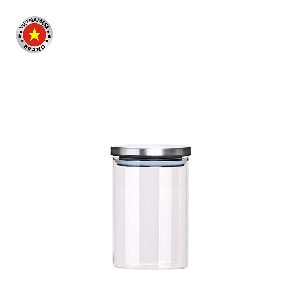 Hũ thủy tinh tròn nắp inox hít kín hơi 1L - SAPATA