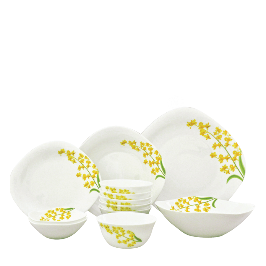 Bộ chén đĩa thủy tinh vuông tròn Diva Ivory Yellow Grace 12 món (La Opala) - Ảnh 4